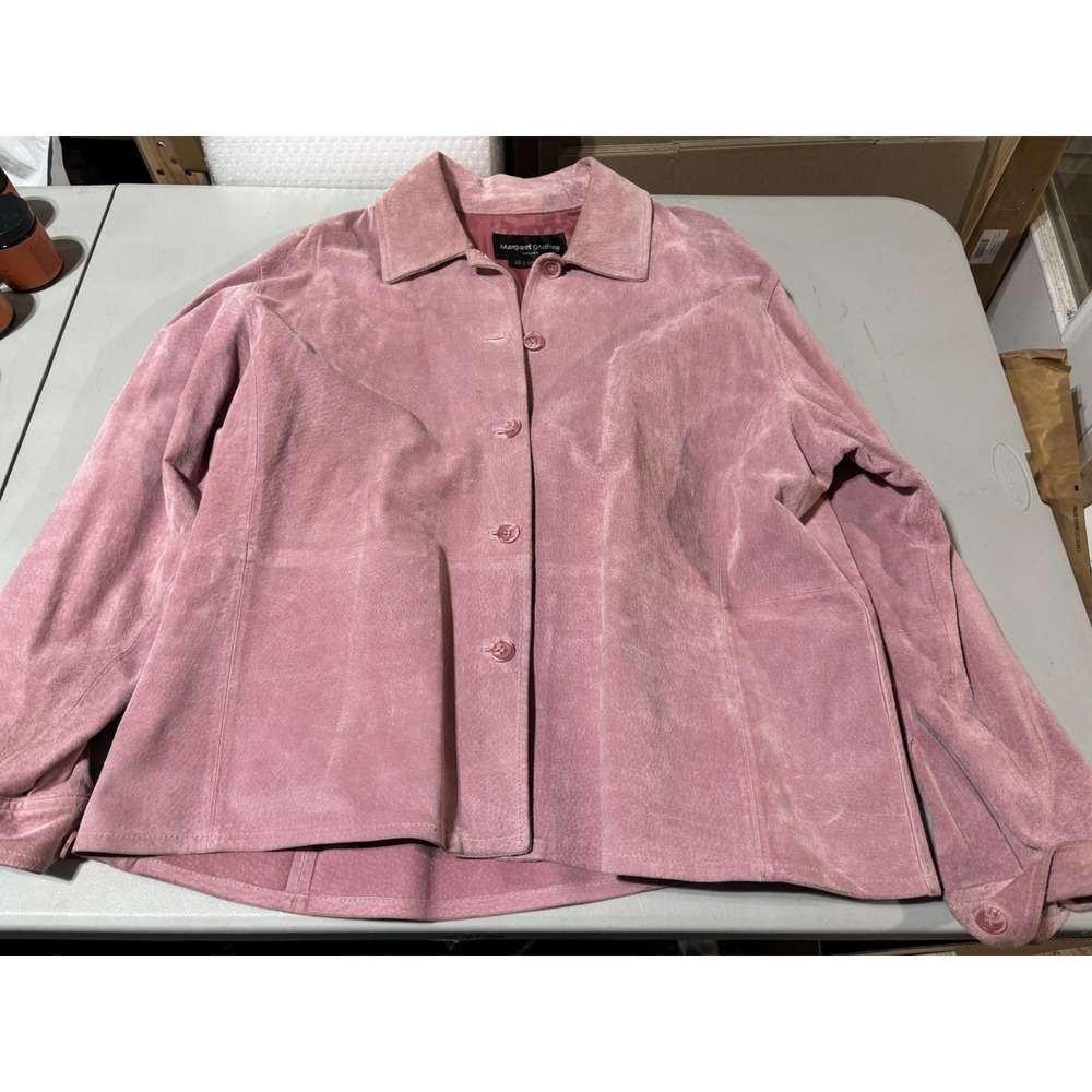 MARGARET GODFREY‎ Suede Jacket Size 2X Pink Button Front Lined Coat Beautiful